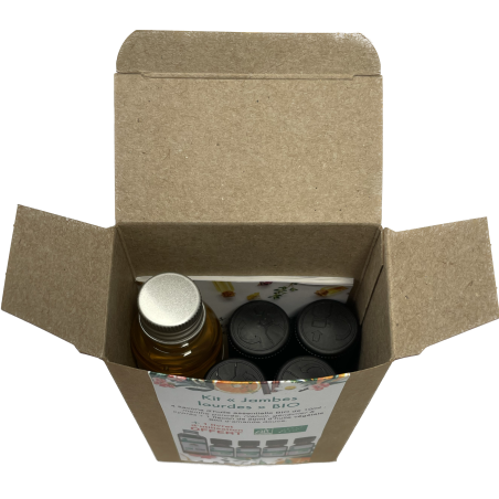Kit Massage Jambes Lourdes - 4 huiles essentielles et 1 huile végétale