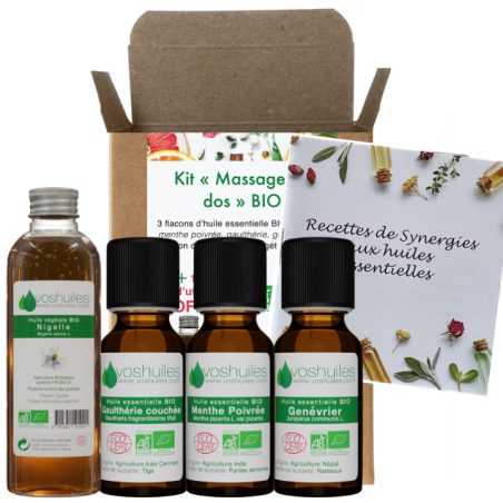 Kit Massage du Dos - 3 huiles essentielles et 1 huile végétale