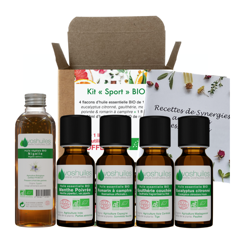 Kit Massage Sport - 4 huiles essentielles et 1 huile végétale