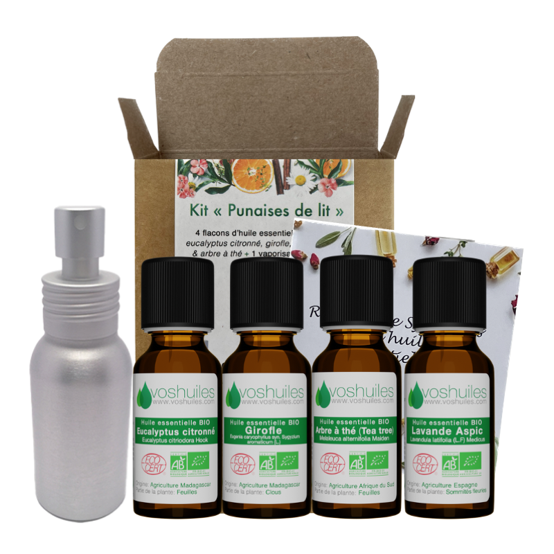 Kit "Punaises de lit" 4 Huiles essentielles et 1 Vaporisateur 50ML