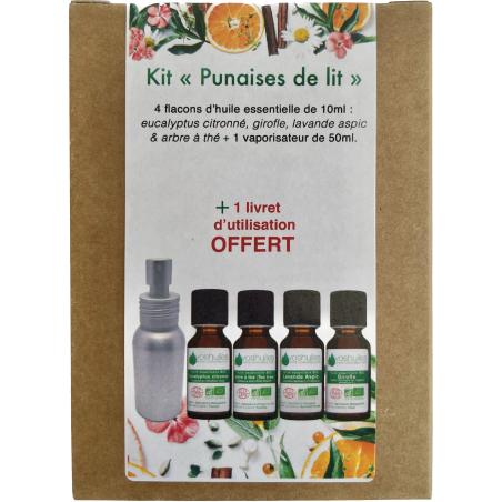 Kit "Punaises de lit" 4 Huiles essentielles et 1 Vaporisateur 50ML