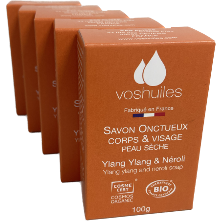 Lot de 5 Savons Ylang Ylang et Néroli pour peau sèche COSMOS