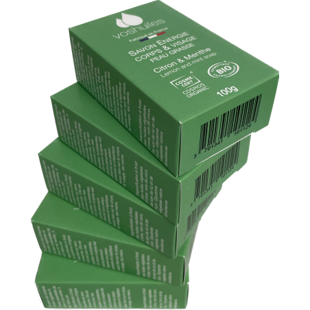 Lot de 5 Savons Citron et Menthe pour peau grasse