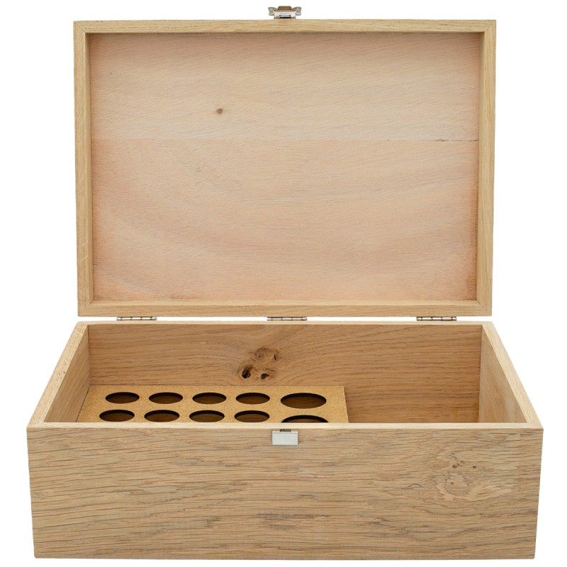 Boite en bois de rangement pour 20 flacons de 5 ou 10ml et 4 flacons de 50ml + Espace de rangement