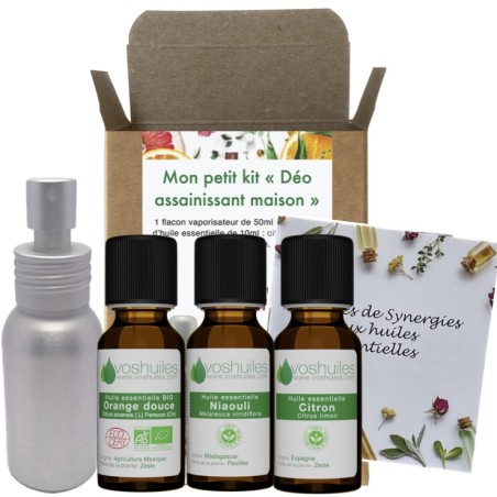 Mon petit Kit « Déo Assainissant Maison » 3 Huiles essentielles et 1 Vaporisateur de 50ML