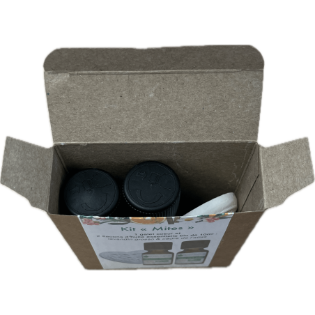 Kit huiles essentielles mites, 2 Huiles essentielles Bio et 1 Galet