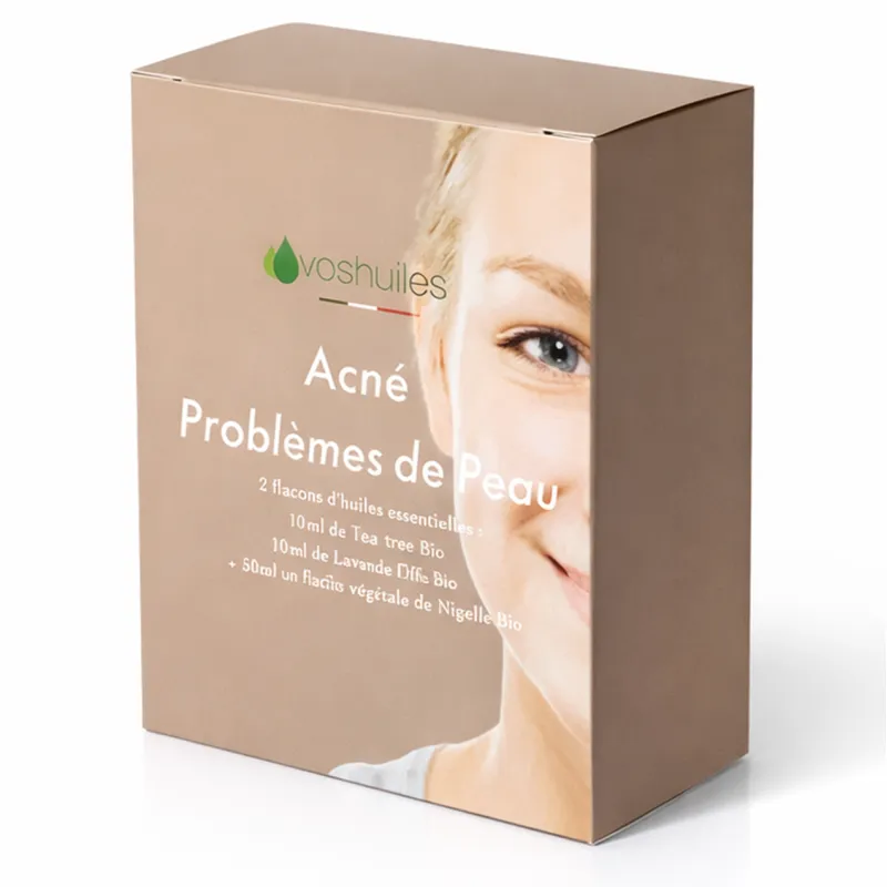 Kit Acné Problème de Peau - 2 Huiles Essentielles BIO et 1 Huile Végétale BIO