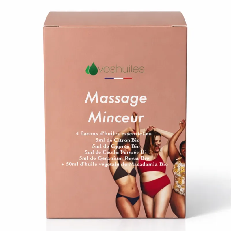 Kit Massage Minceur - 4 Huiles Essentielles BIO et 1 Huile Végétale BIO