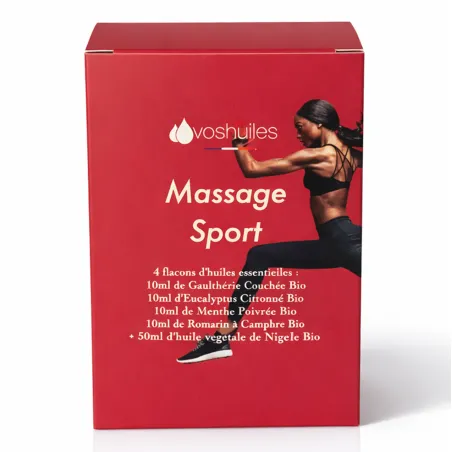 Kit Massage Sport - 4 Huiles Essentielles BIO et 1 Huile Végétale BIO
