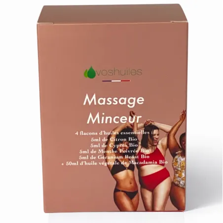 Kit Massage Minceur - 4 Huiles Essentielles BIO et 1 Huile Végétale BIO