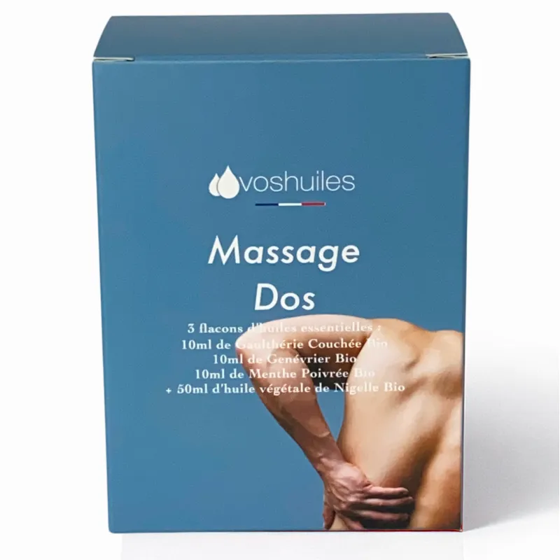 Kit Massage Dos - 3 Huiles Essentielles BIO et 1 Huile Végétale BIO