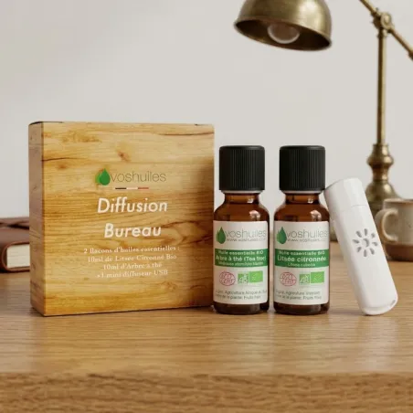 Kit Diffusion Bureau - 2 Huiles Essentielles et 1 Mini Diffuseur USB