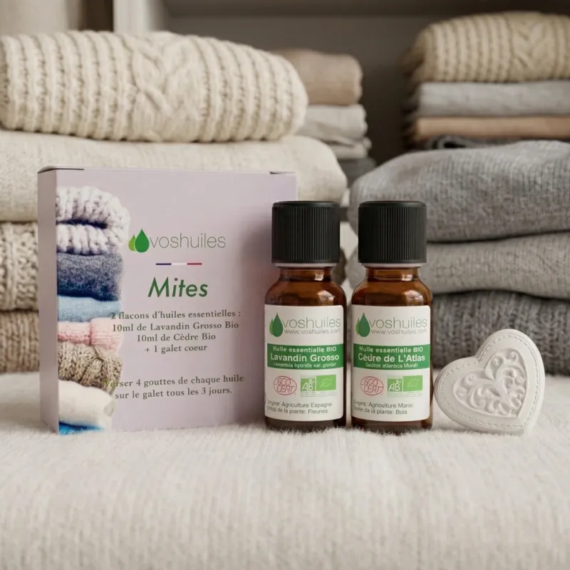 Kit Mites - 2 Huiles Essentielles BIO et 1 Galet