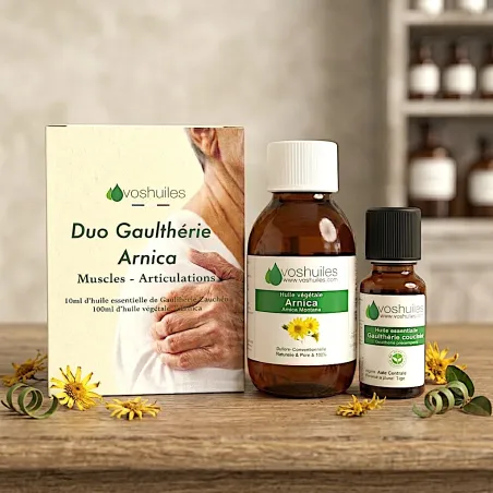 Kit Duo - Huile Essentielle de Gaulthérie couchée 10ml et Huile Végétale de Fleurs d'Arnica 100ml