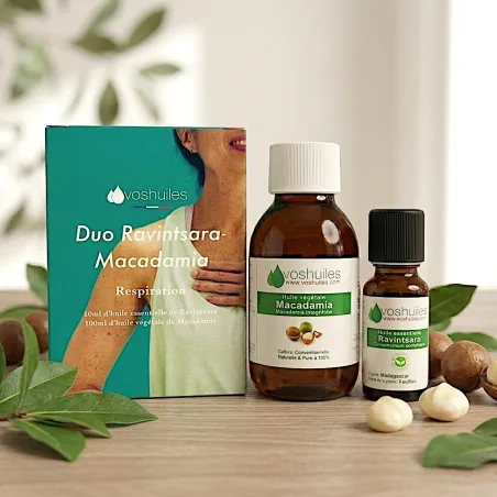 Kit Duo - Huile Essentielle de Ravintsara 10ml et Huile Végétale de Macadamia 100ml