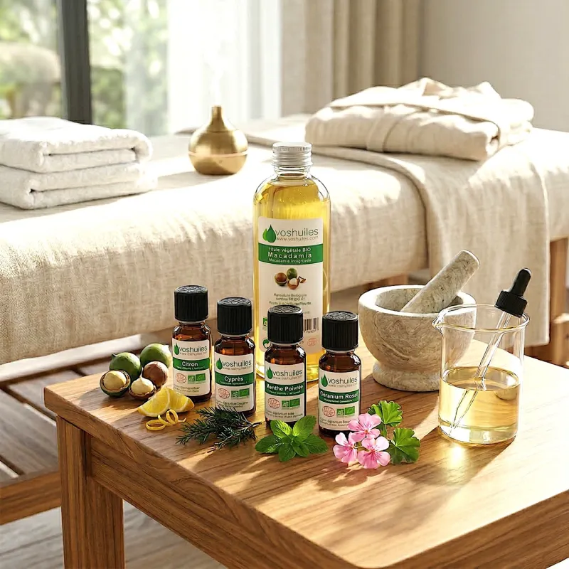 Kit Massage Minceur - 4 Huiles Essentielles BIO et 1 Huile Végétale BIO