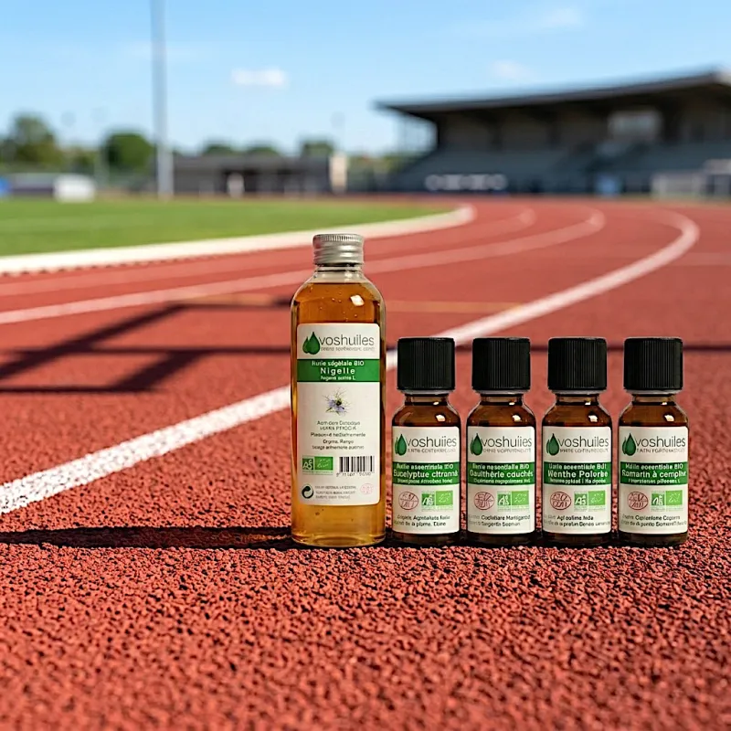 Kit Massage Sport - 4 Huiles Essentielles BIO et 1 Huile Végétale BIO