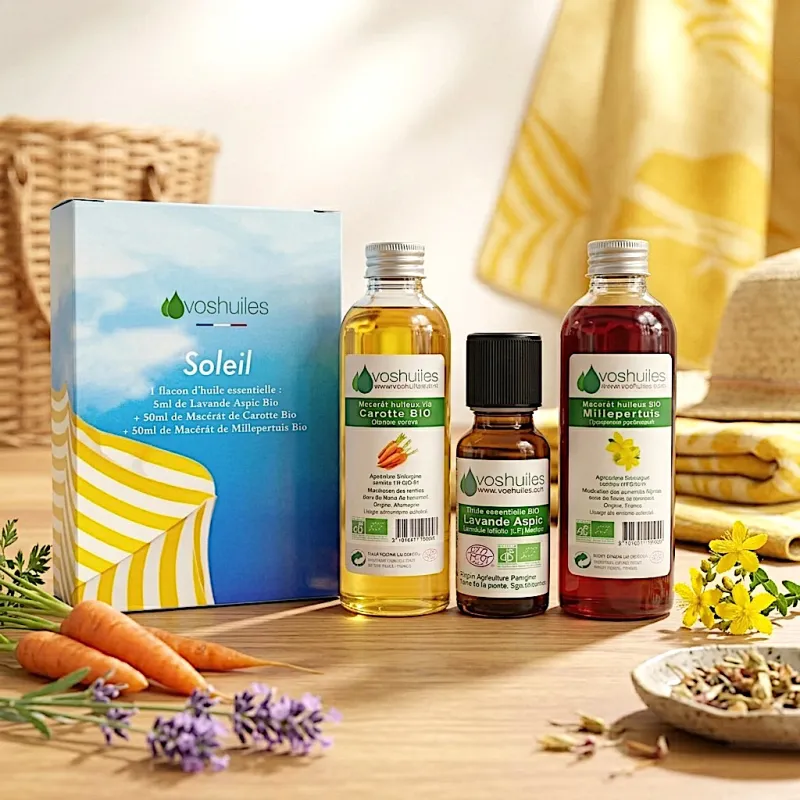 Kit Soleil - 2 Macérâts BIO et 1 Huile Essentielle BIO