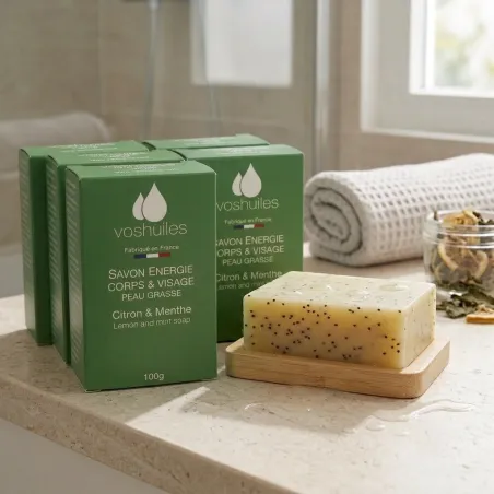 Lot de 5 Savons Citron et Menthe pour peau grasse