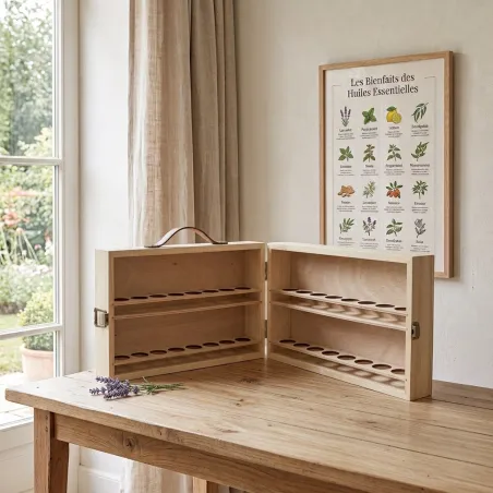 Boîte Valise en bois de rangement pour 32 flacons de 5 ou 10ml