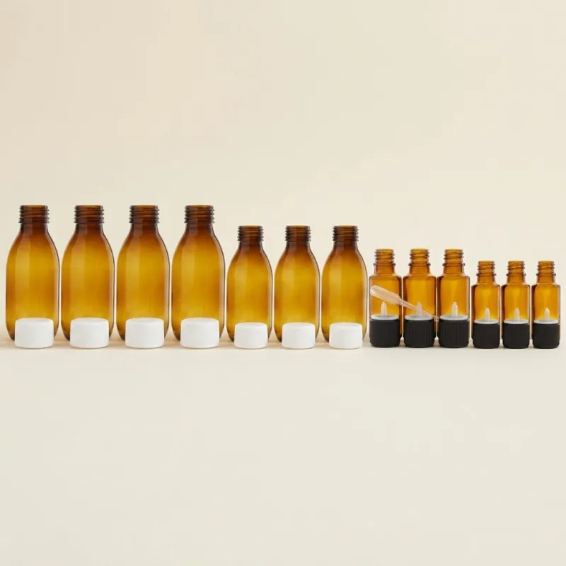 4 flacons de 125ml, 3 flacons de 60ml, 3 flacons de 20ml et 3 flacons de 10ml avec bouchons