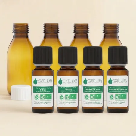 Kit Olfactif - 4 Huiles Essentielles BIO et 4 Flacons 125ML
