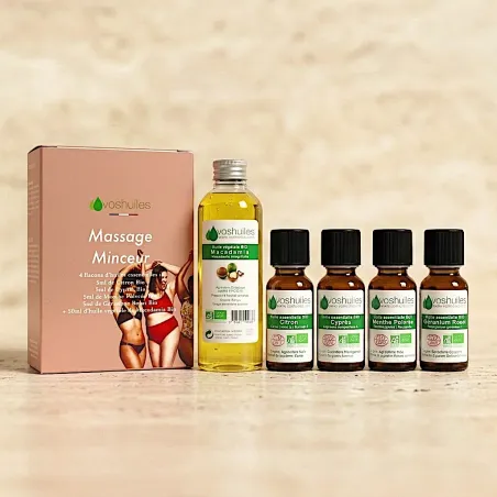 Kit Massage Minceur - 4 Huiles Essentielles BIO et 1 Huile Végétale BIO