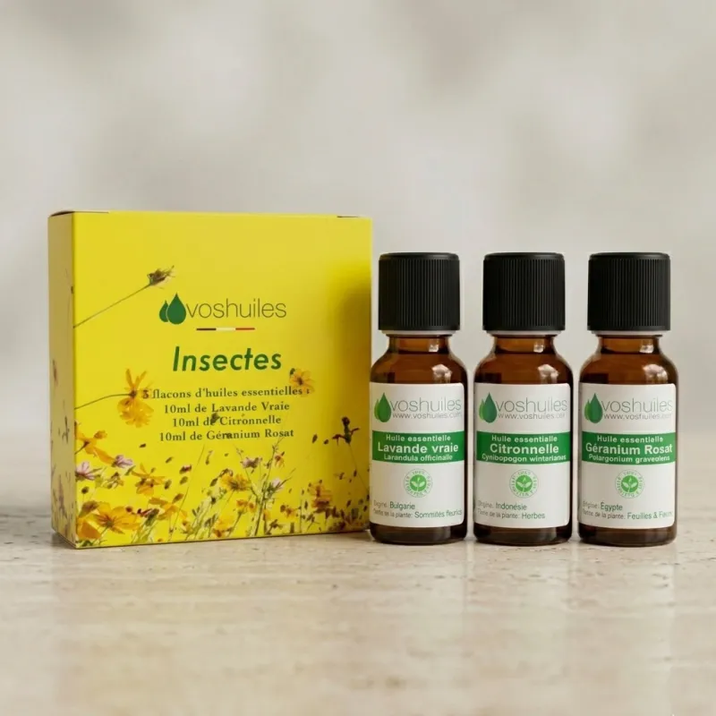 Kit Insectes, moustiques, guêpes, fourmis… - 3 Huiles Essentielles