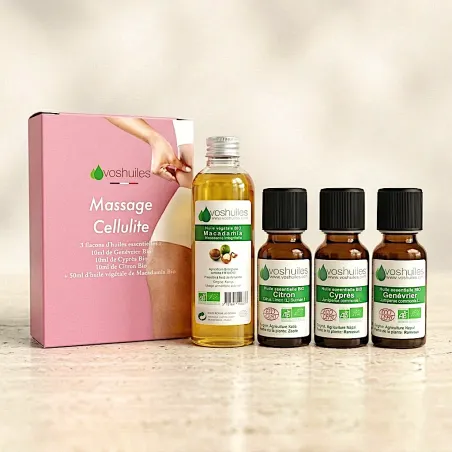 Kit Massage Cellulite - 3 Huiles Essentielles BIO et 1 Huile Végétale BIO