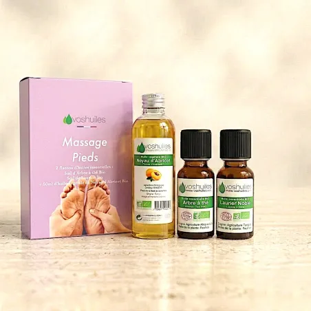 Kit Massage Pieds - 2 Huiles Essentielles BIO et 1 Huile Végétale BIO