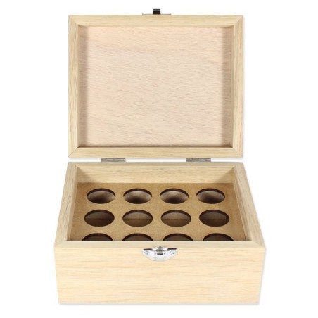 Boite en bois 12 trous pour flacons d’huiles essentielles 5 ou 10ml
