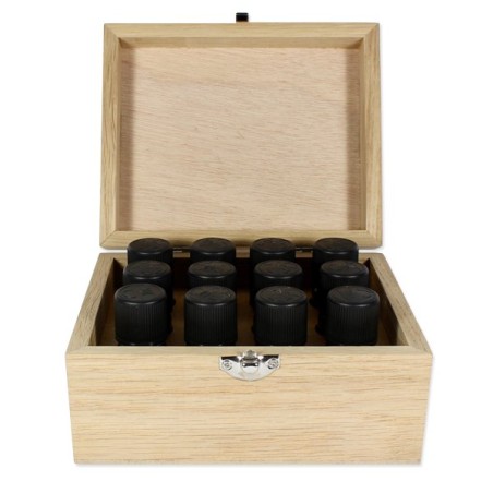 Boite en bois 12 trous pour flacons d’huiles essentielles 5 ou 10ml